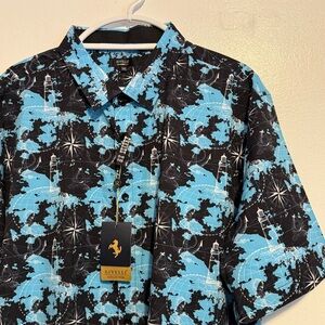 Rivelli Men's Black and Blue Graphic Shirt Size 3XL Button Up Collared New